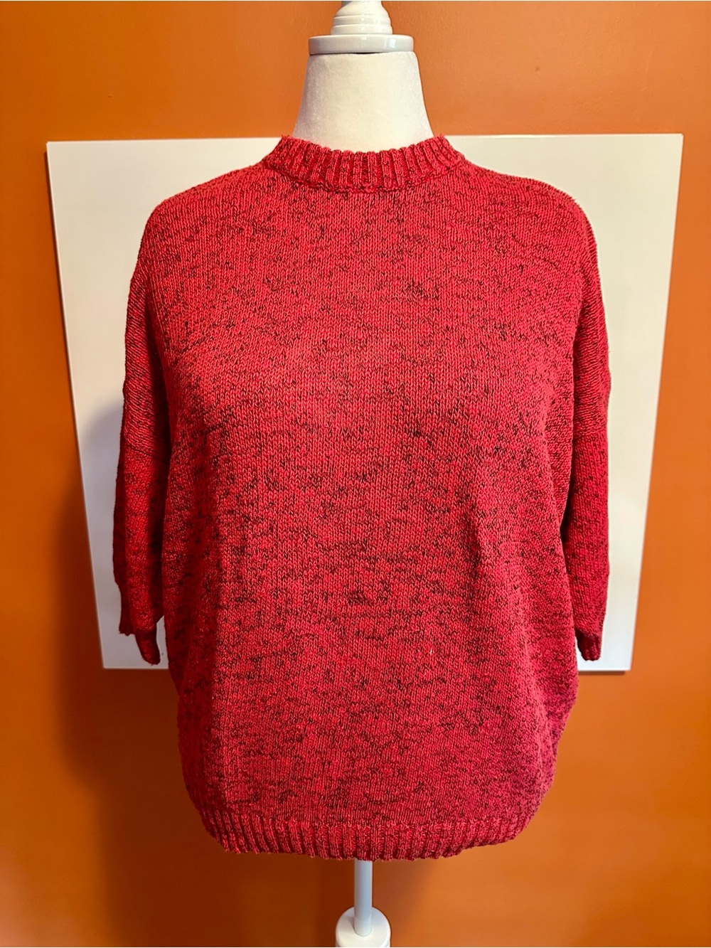 Vintage 80s Express London Sweater 1987 Edition Red Black Marled Knit Oversized